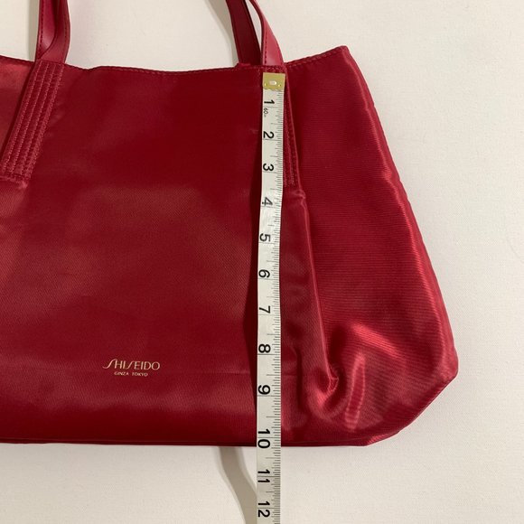SHISEIDO Ginza Tokyo Fabric Shoulder Bag Red Faux Leather Handles Light Weight - Picture 8 of 14